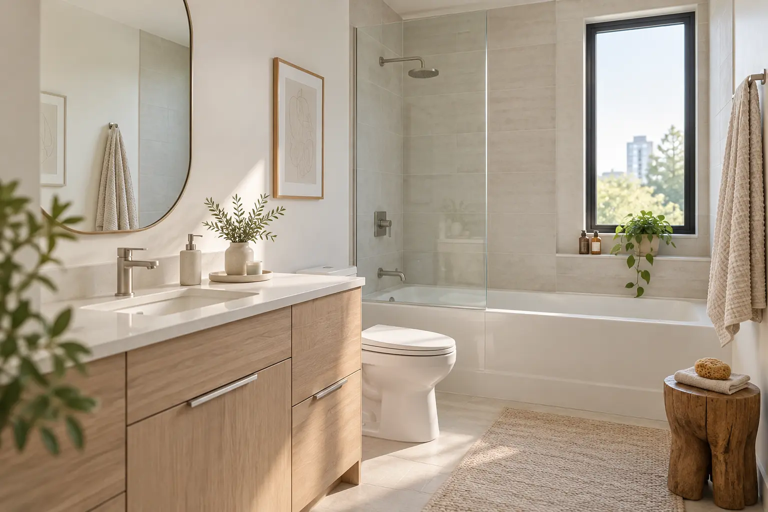Modern apartment bathroom with towel holders and bathroom hardware for residential projects