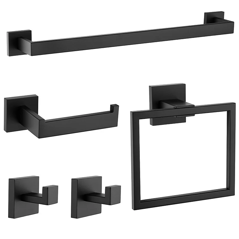 BA-005 matte black bathroom hardware collection with matching accessories | SHENVO
