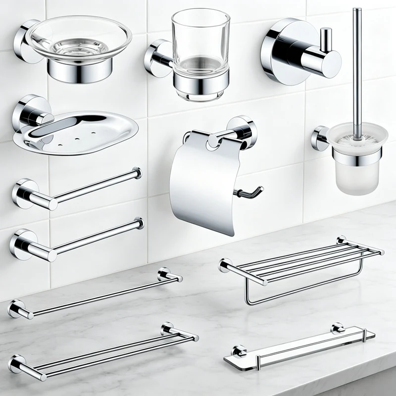 BA-019 mirror finish bathroom hardware collection with matching accessories | SHENVO