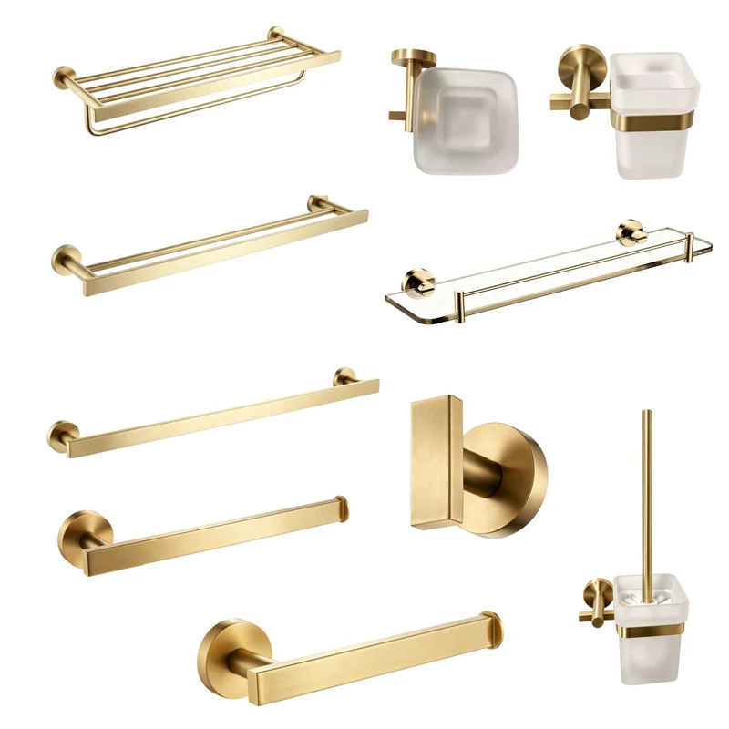 BA-022 brushed gold bathroom hardware collection with matching accessories | SHENVO