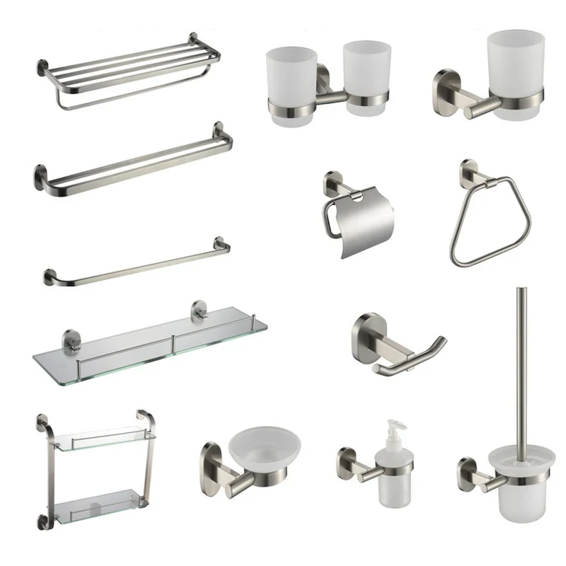 BA-027 brushed silver bathroom hardware collection with matching accessories | SHENVO